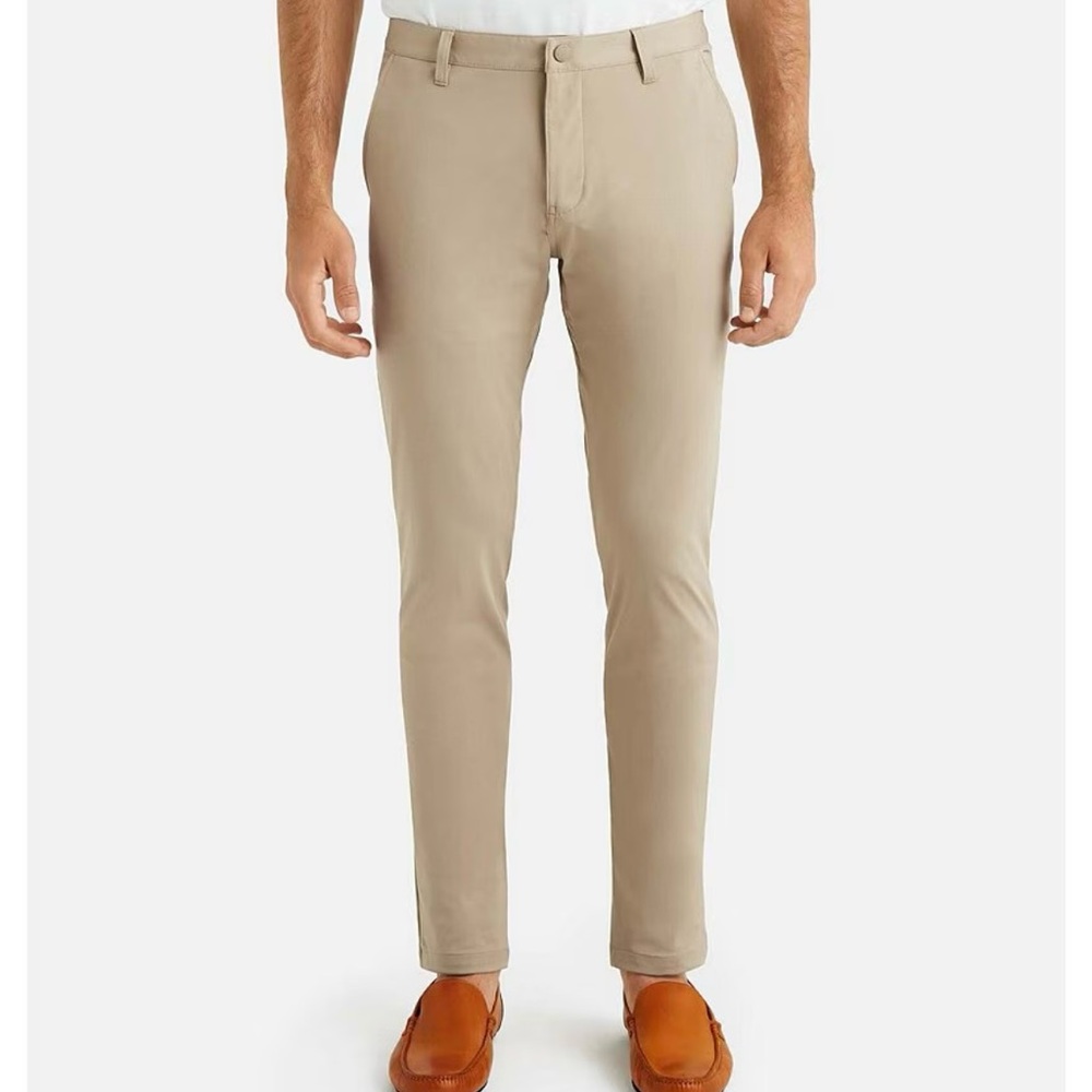RHONE Mens Slim Fit Flat Front Commuter Stretch Pants Tan Beige Khaki 38